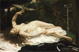 Franska:  La Femme au perroquet Kvinnan med papegojan av Gustave Courbet
