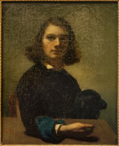 Liten konstnär porträtt med svart hund av Gustave Courbet