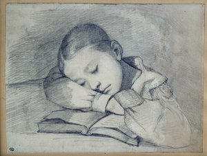 Porträtt av Juliette Courbet sover. Teckning vid blygruvan av Gustave Courbet (1819-1877). 1841. Dim. 0,20 x 0,26. Paris, Musée d