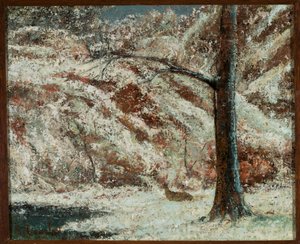 Ett rådjur i snön i skogen av Gustave Courbet