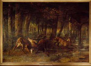 Vårbrust, rådjurskamp. Målning av Gustave Courbet (1819-1877) av Gustave Courbet