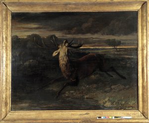 Rådjuret har vatten (jagar en löptur) säger rådjurens kraft (olja på duk) av Gustave Courbet