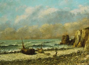 Två båtar på stranden, av Gustave Courbet