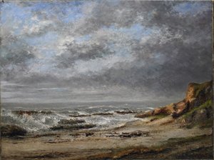 View of a rough sea near a cliff av Gustave Courbet