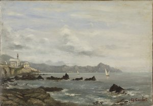 Utsikt över kyrkan i Boccadasse i Genua och Portofinos udde av Gustave Courbet