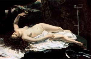 Kvinna med en papegoja, 1866. av Gustave Courbet