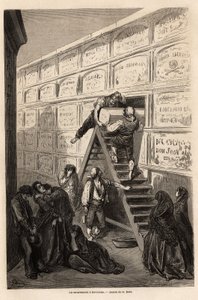En begravning i Barcelona, teckning av Gustave Dore (1832-1883), för att illustrera hans resa till Spanien, med C. Davillier, 1862. Gravyr i "" Le tour du monde ", redigerad av Edouard Charton av Gustave Dore