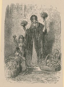 En grupp unga kvinnor som säljer blommor från korgar av Gustave Dore