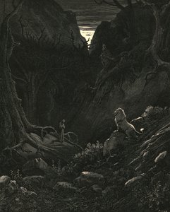 Ett lejon kom, mot mig som det ser ut, c1890. av Gustave Dore
