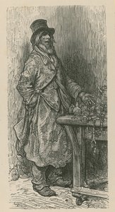 En man står och säljer sina varor från ett marknadsstånd av Gustave Dore