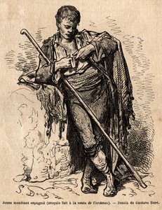 En ung tiggare, a la vente de Cardenas, ett värdshus på vägen till Almaden (provinsen av kanalen). Skiss tagen live av Gustave Dore (1832-1883). Gravyr för att illustrera resan i Spanien, 1862 av Charles Davillier och Gustave Dore, i "Le tour d av Gustave Dore