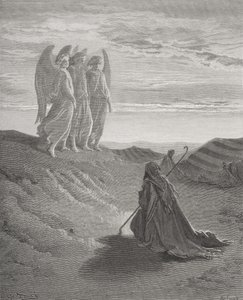 Abraham och de tre änglarna, illustration från Dores "The Holy Bible", graverad av Ligny, 1866 av Gustave Dore