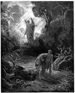 Adam och Eva jagas från paradiset - Illustration av Gustave Dore för The Bible - av Gustave Dore
