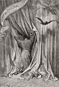 Efter en teckning av Gustave Dore till Edgar Allan Poes dikt Korpen. Ur Life and Reminiscences of Gustave Dore, publicerad 1885. av Gustave Dore