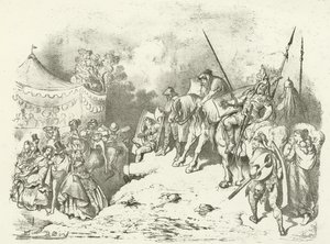 En forntida britt som överväger sina ättlingars dräkt (gravyr) av Gustave Dore