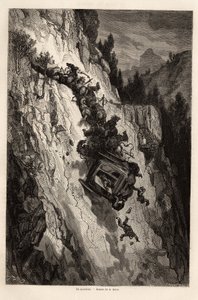 En olycka av flit, teckning av Gustave Dore (1832-1883), för att illustrera hans resa till Spanien, med C. Davillier, 1862. Gravyr i "" Le tour du monde "", redigerad av Edouard Charton av Gustave Dore