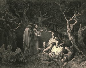Och rakt utbrast stammen, Varför plockar du mig, c1890. av Gustave Dore