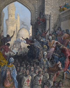 Minieh-fångarnas ankomst till Kairo - Sjunde korståget 1248-1254, ledd av Saint Louis - Ankomst till Kairo av fångar - Efter Mansurahs nederlag (slaget vid Mansourah) den 8 februari av Gustave Dore