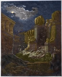 Babylons ruin - Babylons fall - Babylon i ruin (syn av Saint John) - Gravyr i "The Bible illustree" av Gustave Dore (1832-1883) - Gravyr från "" The Dore Bible"" av Gustave Dore