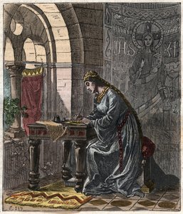 Bertrade av Montfort (1070-1117) Drottning av Frankrike (hustru till Filip I, kung av Frankrike) i Fontevrault - Gravyr av Gustave Dore från 1800-talet i "" National History Illustred of France from the Most Retreated Times to the Today" 1876 - Privata Col av Gustave Dore