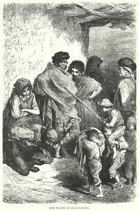 Pojkar som leker tjurfäktning (gravyr) av Gustave Dore
