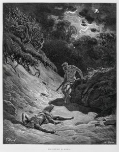 Kain dödar sin bror Abel, illustration från Dore-bibeln av Gustave Dore