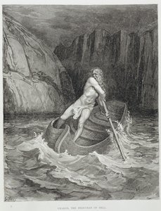 Charon, the Ferryman of Hell, från The Divine Comedy (Inferno) av Dante Alighieri (1265-1321) graverad av Stephane Pannemaker (1847-1930) c.1868 av Gustave Dore
