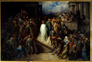 Kristus lämnar prästen. Efter att ha blivit fördömd av folket började Jesus Kristus börja korsvägen. Målning av Gustave Dore (1832-1883) av Gustave Dore