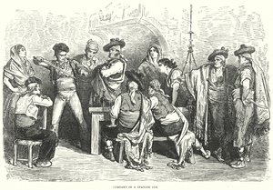 Sällskap i ett spanskt värdshus (gravyr) av Gustave Dore