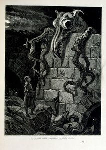 Croque-Mitaine; 1863 illustration, av Gustave Dore (1832 – 1883); Fransk konstnär, grafiker, illustratör. Croque-Mitaine (The bogeyman) en elak karaktär som presenteras för barn för att skrämma dem och på så sätt göra dem klokare. av Gustave Dore