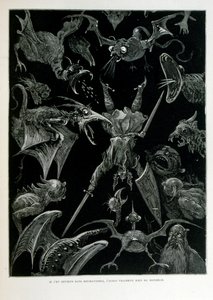 Croque-Mitaine; 1863 illustration, av Gustave Dore (1832 – 1883); Fransk konstnär, grafiker, illustratör. Croque-Mitaine (The bogeyman) en elak karaktär som presenteras för barn för att skrämma dem och på så sätt göra dem klokare. av Gustave Dore