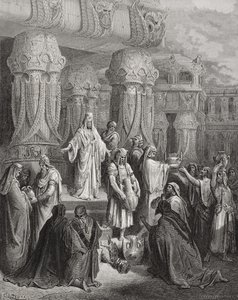 Cyrus återställer templets kärl, illustration från Dores 