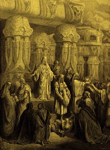 Cyrus återställer kärlen till templet. - Bibeln av Gustave Dore