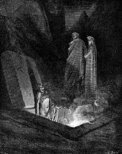 Dante och Virgil tittar in i infernot, 1863. av Gustave Dore