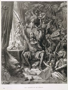 Don Quijote i sitt bibliotek, graverad av Heliodore Joseph Pisan (1822-90) ca 1868 av Gustave Dore