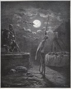 Don Quijote vakar över sina armar - från "Don Quixote de la Mancha" av Miguel Cervantes av Gustave Dore