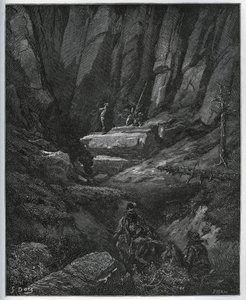 Dorothee och frisören kommer för att hämta Don Quijote då i ånger - från "Don Quixote de la Mancha"" av Miguel Cervantes (1547-1616) (Don Quijote) - Träsnitt efter teckning av Gustave Dore av Gustave Dore