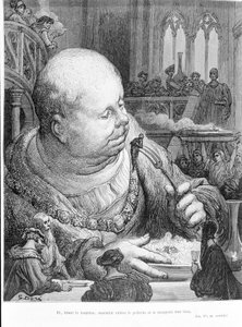 Utdrag ur Gargantua (1534) av François Rabelais (1483 - 1553): Och genom att dra humlan, tog de tillsammans bort pellerin och åt den mycket bra. Gravyr av Gustave Dore (1823-1883) av Gustave Dore