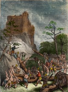 Feodalit under medeltiden: livegna som arbetar för Herren - Gravyr av Gustave Dore från 1800-talet i "" National History illustrerad av Frankrike från de äldsta tiderna till våra dagar"" 1876 - Privat samling av Gustave Dore