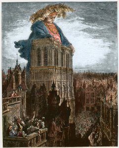 Gargantua på tornen i Notre-Dame i Paris - Gargantua vilar på tornen i kyrkan av Notre-Dame i Paris - illustration från 