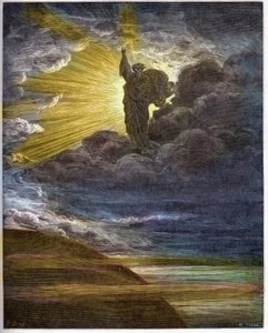 Gud skapar ljus - Skapandet av ljus - Gamla testamentet (1 Mosebok) - Skapande av ljus - gravyr i "The Bible illustree" av Gustave Dore (1832-1883) - Gravyr från "The Dore Bible" av Gustave Dore