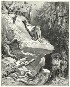 Gustave Dores Don Quijote: "Ack!" svarade Sancho, "Jag hittade honom i sin skjorta, mager, blek och nästan svältande, suckande efter sin Lady Dulcinea" (gravyr) av Gustave Dore