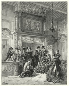 Gustave Dores Don Quijote: "På hertiginnans begäran berättade han mycket troget hela passagen av den sena låtsades förtrollning" (gravyr) av Gustave Dore