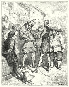 Gustave Dores Don Quijote: "Vid dessa ord stod Don Quijote förvånad" (gravyr) av Gustave Dore