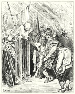 Gustave Dores Don Quijote: "Var inte otålig, o riddare av den fula gestalten, vid ditt fängelse" (gravyr) av Gustave Dore