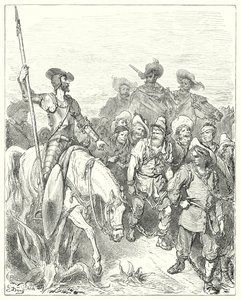 Gustave Dores Don Quijote: "Don Quijote frågade den förste för vilka brott han var under dessa eländiga omständigheter" (gravyr) av Gustave Dore
