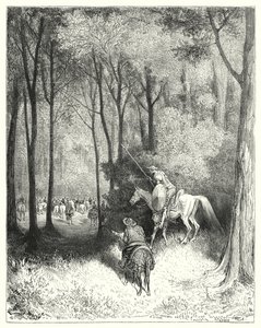 Gustave Dores Don Quijote: "Don Quijote beskrev ett sällskap, som han vid en närmare uppfattning bedömde vara personer av kvalitet" (gravyr) av Gustave Dore