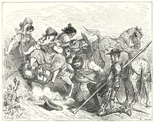 Gustave Dores Don Quijote: "Don Quijote stirrade med tvivelaktiga och tröstlösa ögon på varelsen som Sancho kallade drottning och dam" (gravyr) av Gustave Dore