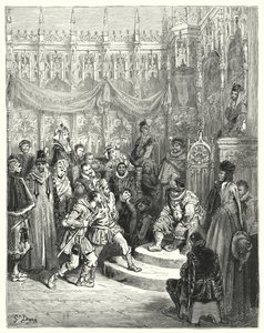 Gustave Dores Don Quijote: "Guvernör Sancho Panza administrerar rättvisa" (gravyr) av Gustave Dore