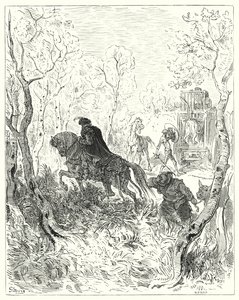 Gustave Dores Don Quijote: "Han postade sig själv precis före dörren till buren" (gravyr) av Gustave Dore